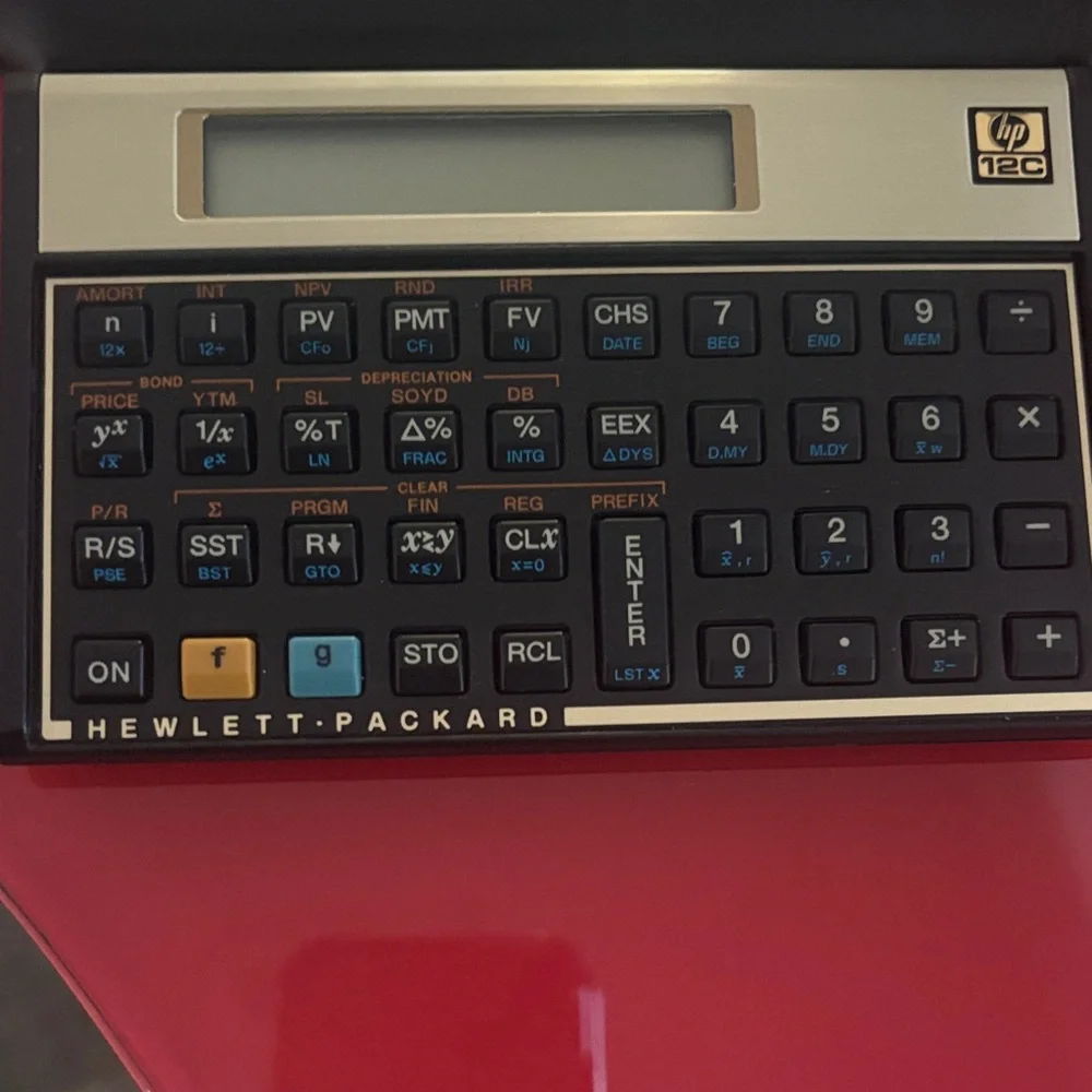 HP Hewlett-Packard Black and Gold Financial Calculator (Vintage Style)